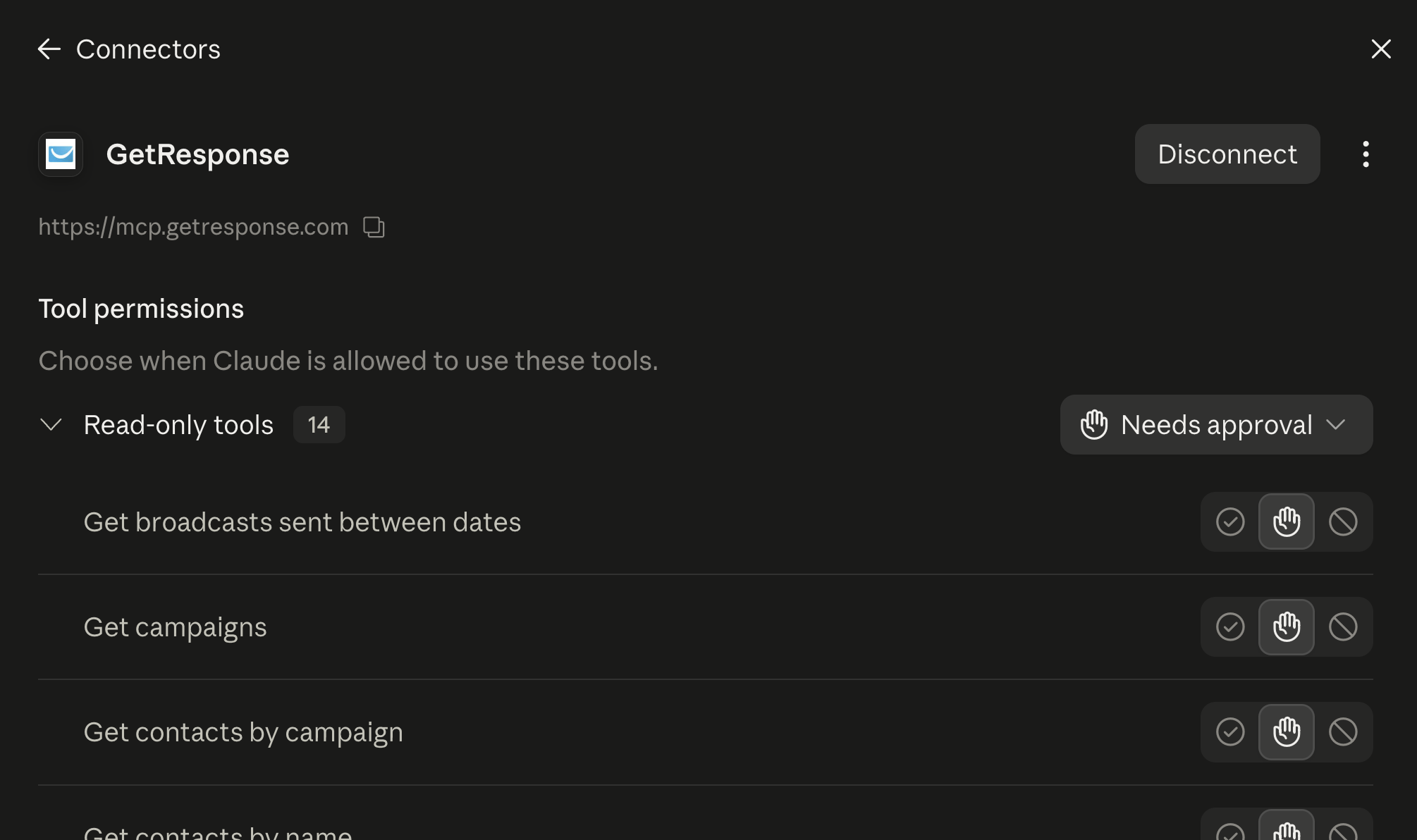 Permission selection within Claude's connectors