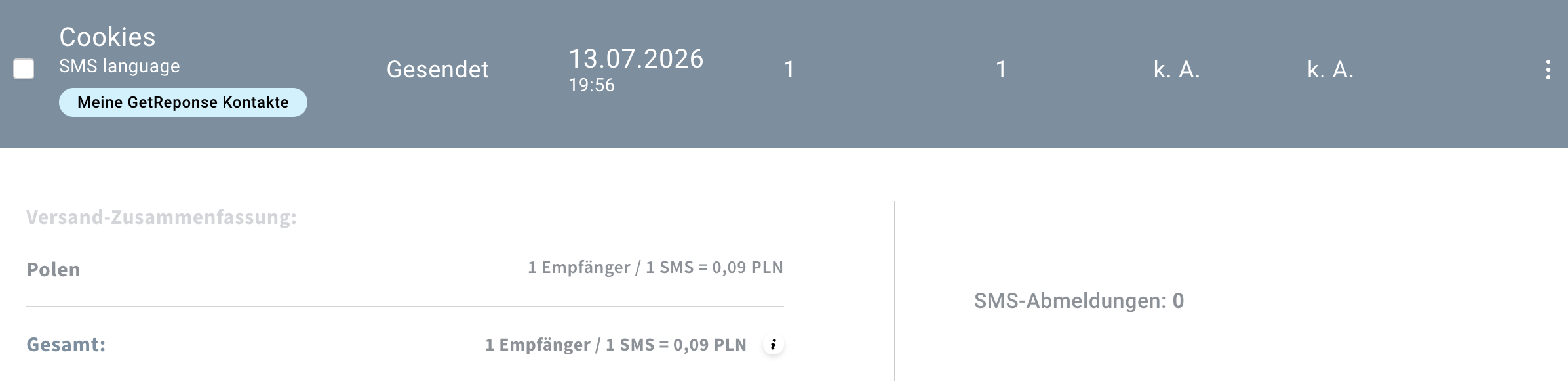Zusammenfassung des SMS-Versands.