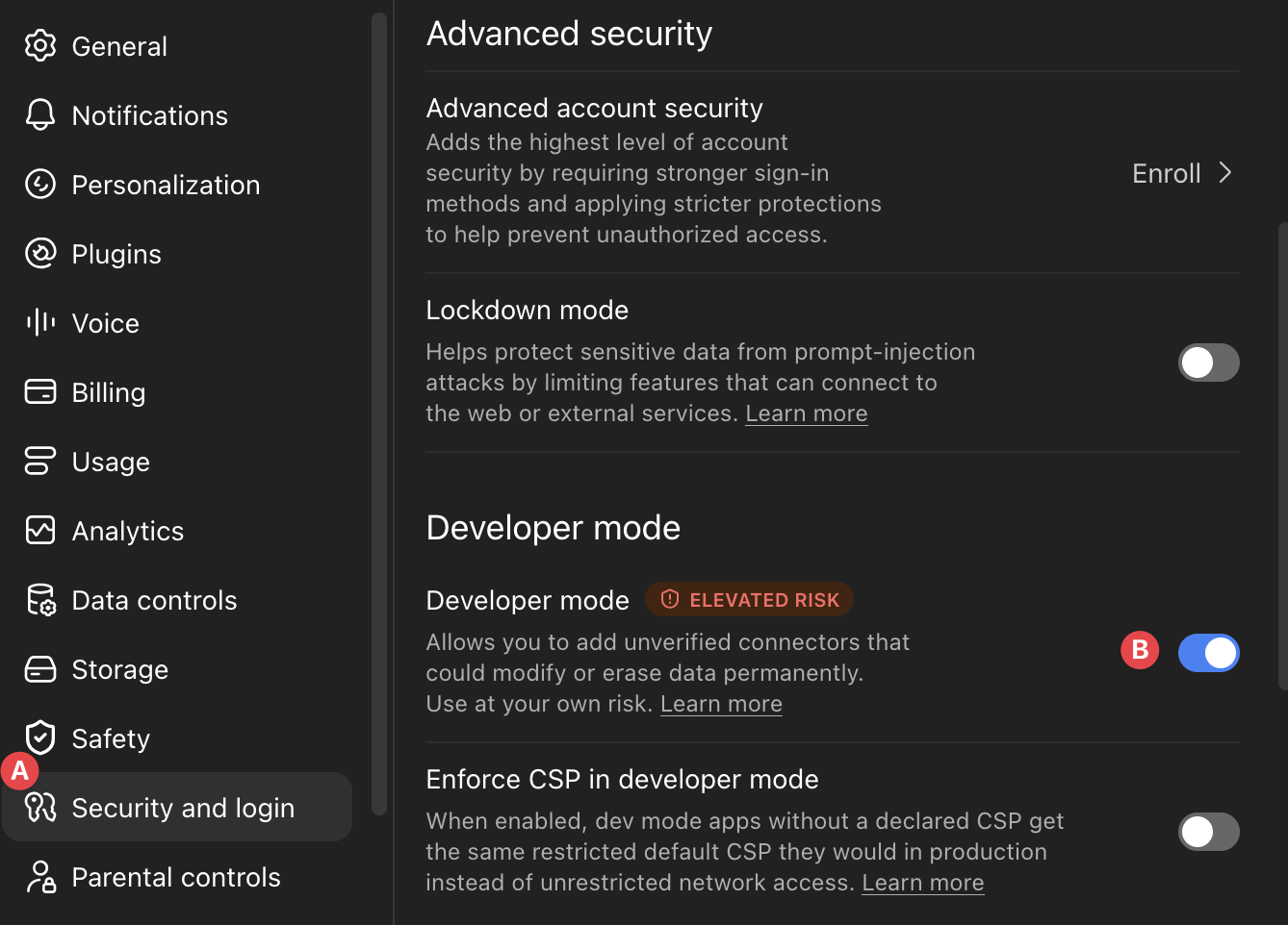 Developer mode activation in ChatGPT