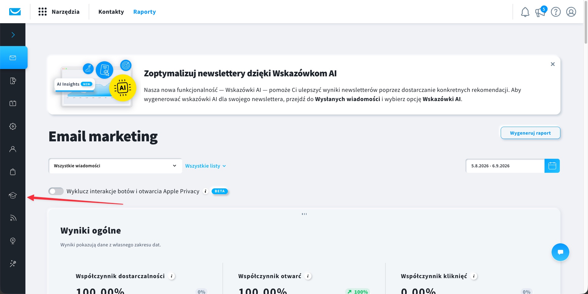 Ikona kursu w zakładce Raporty


