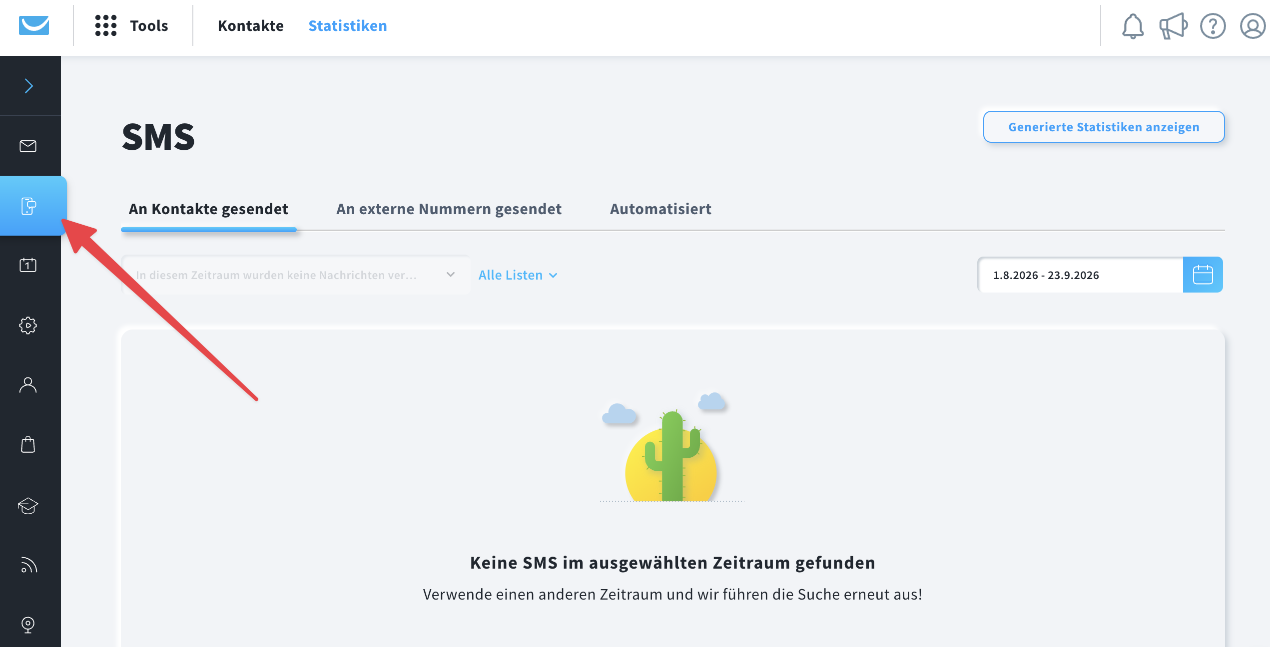 Der SMS-Reiter unter Statistiken