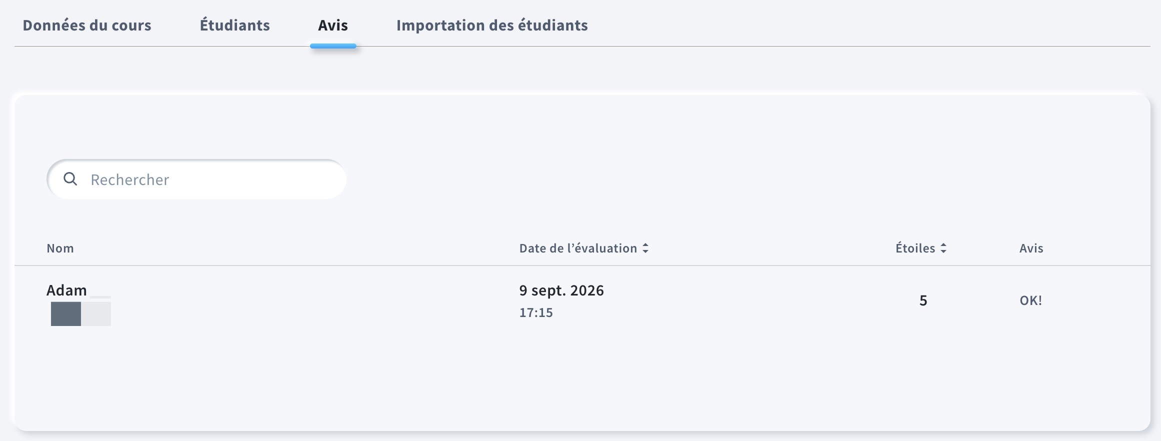 Avis dans l'onglet Présentation du cours.