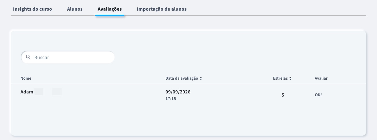 Avaliações no separador de visão geral do curso.