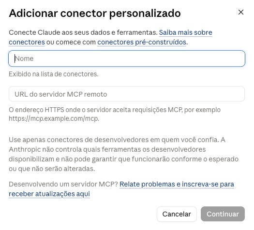 Adicionar um conector personalizado no Claude