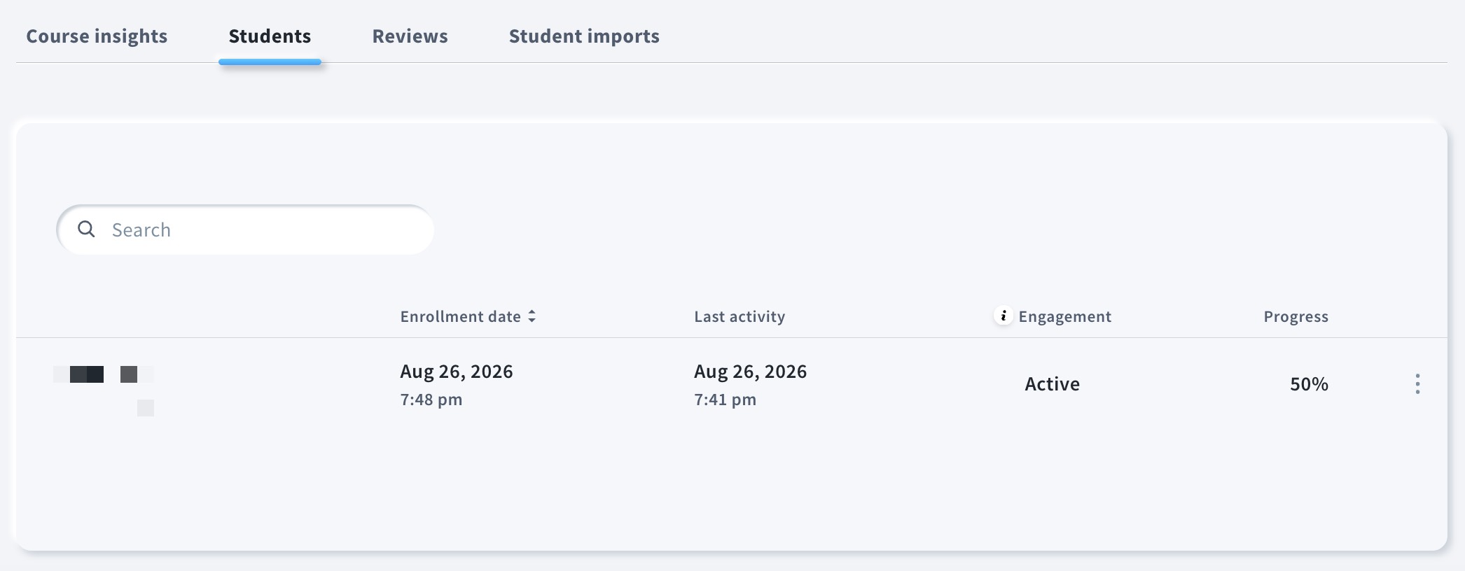 Students tab in course overview.