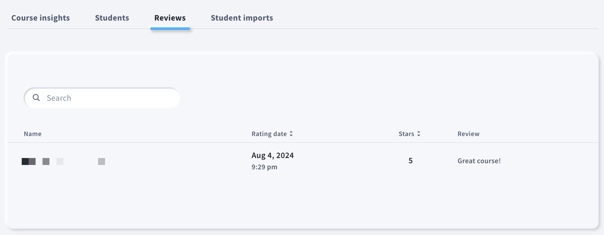 Reviews in course overview tab.