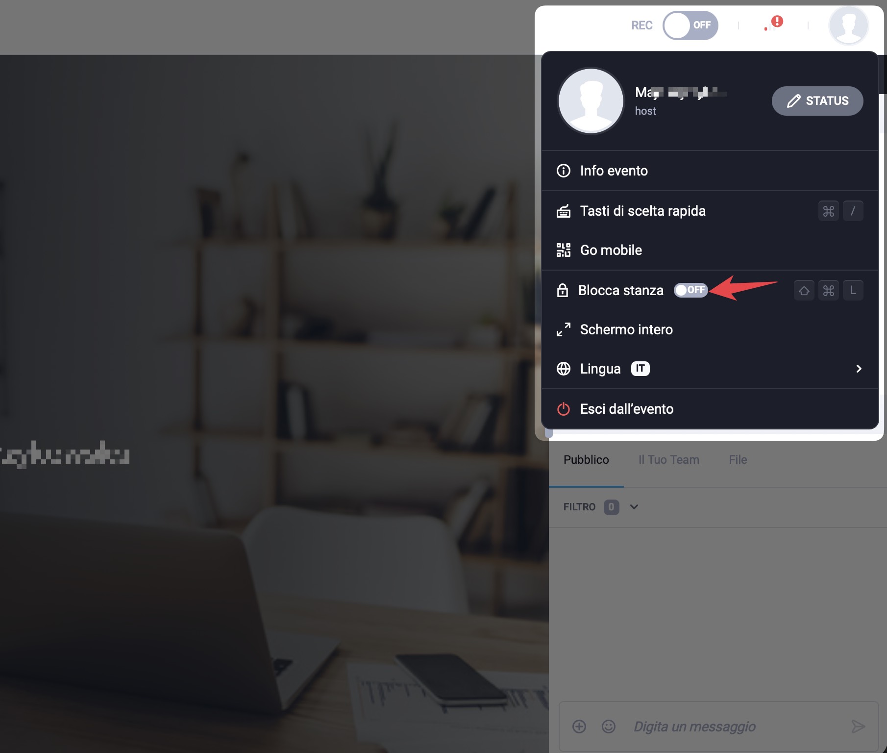 Opzione Blocca stanza nella lobby del webinar