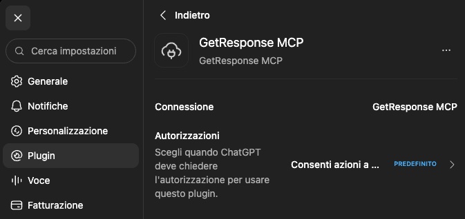 Permessi dello strumento all'interno di ChatGPT