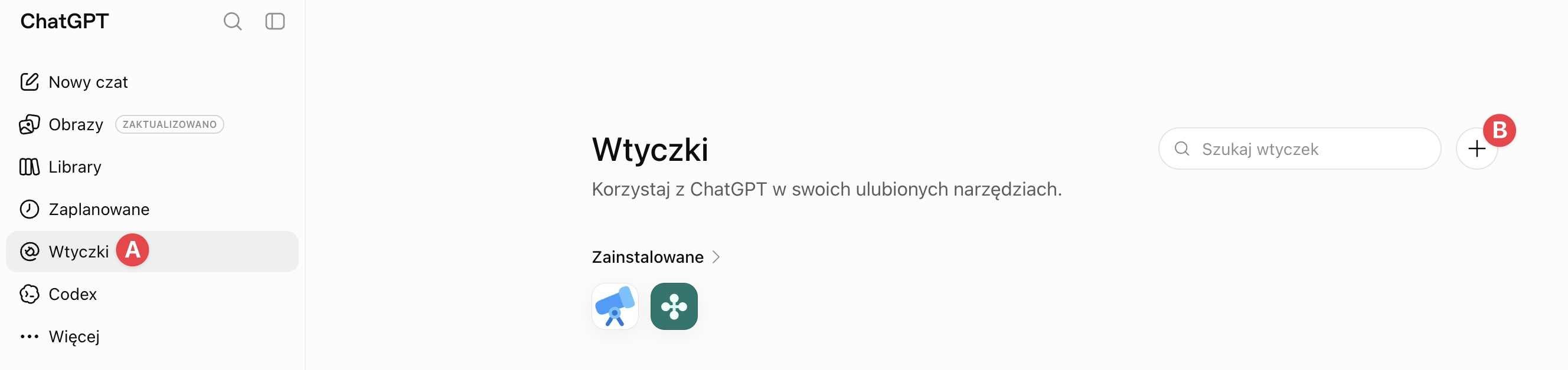 Ekran wtyczki w ChatGPT.
