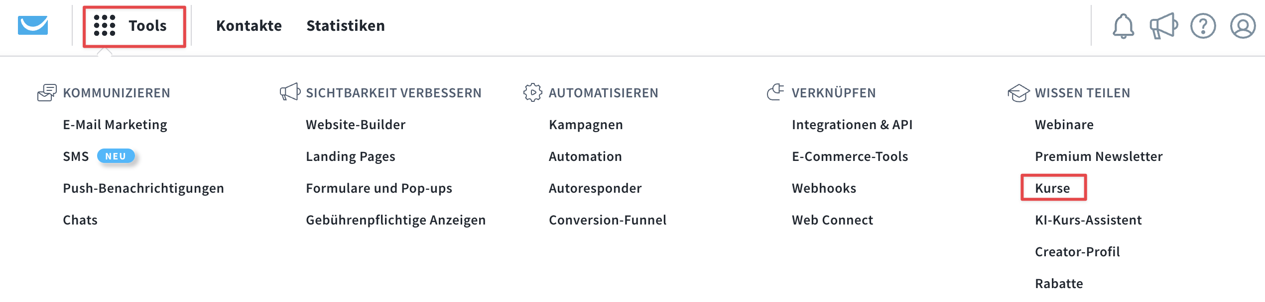 Kurse unter Tools