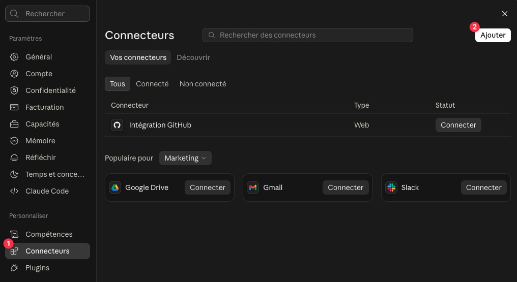 Configuration du connecteur dans Claude
