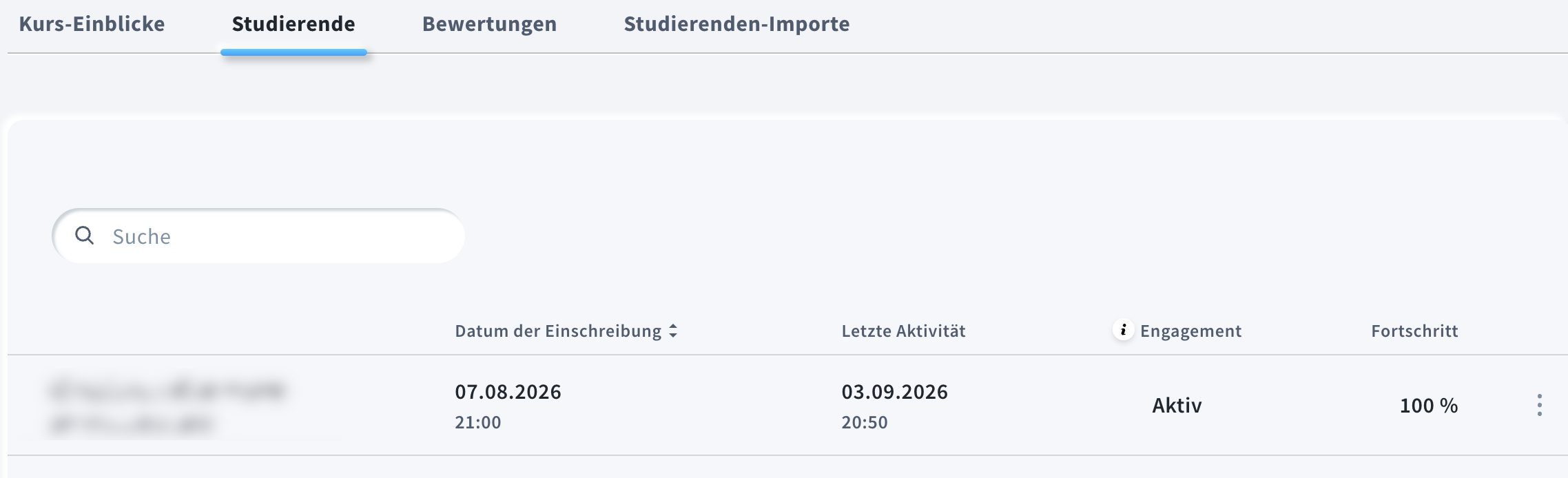 Tab Studierende in der Kursübersicht