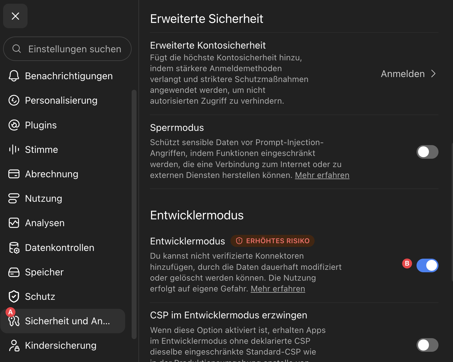 Aktivierung des Entwicklermodus in ChatGPT