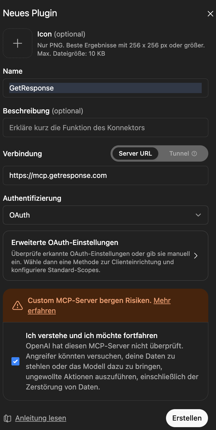 Plugin-Konfiguration in ChatGPT