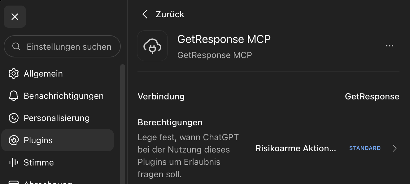 Berechtigungen des Tools innerhalb von ChatGPT