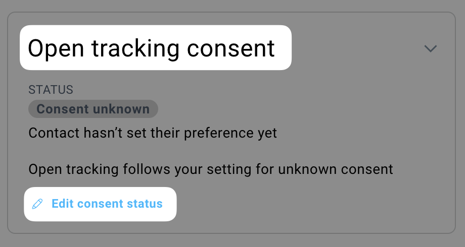 Open tracking consent section in the contact details with status Unknown and the option to edit the status.