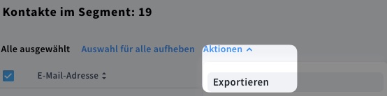 Option „Exportieren“ im Menü „Aktionen“.