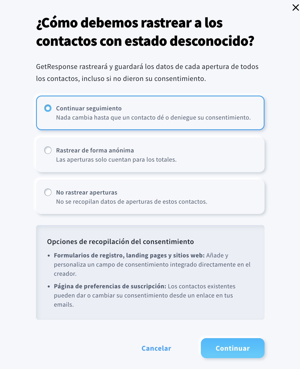 Configuración de cómo se debe realizar el seguimiento de los contactos cuyo estado de seguimiento está «desconocido».