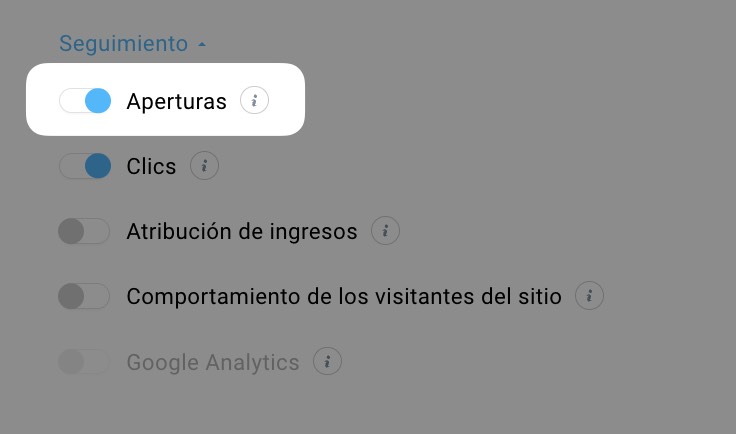 Activa o desactiva el seguimiento en la configuración de los mensajes.