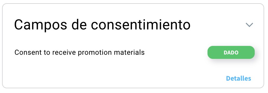 Casilla de estado del consentimiento en la que se indica que se ha dado el consentimiento para recibir material promocional.