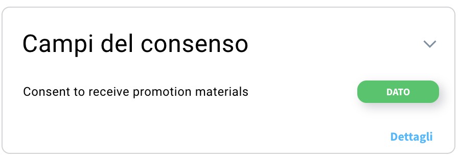 Casella relativa allo stato del consenso con consenso espresso alla ricezione di materiale promozionale.