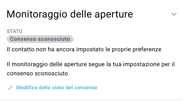 Apri la sezione relativa al consenso al tracciamento nei dettagli di contatto con lo stato “Sconosciuto”.