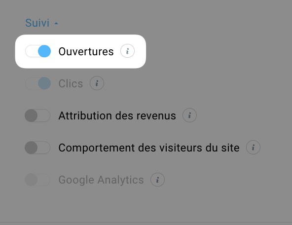 Activer ou désactiver le suivi dans les paramètres des messages.