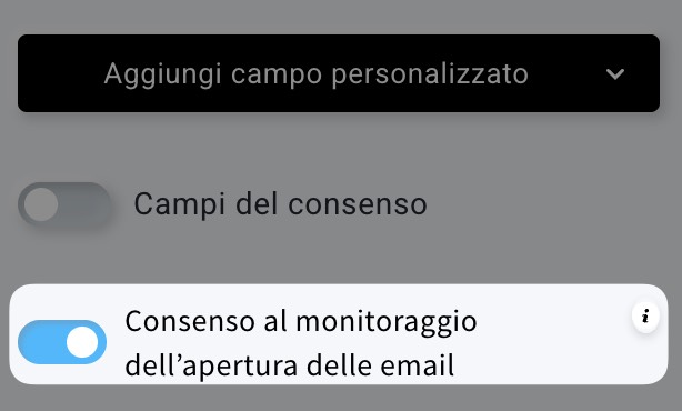 Impostazione relativa al consenso al monitoraggio dell'apertura delle email attivata.