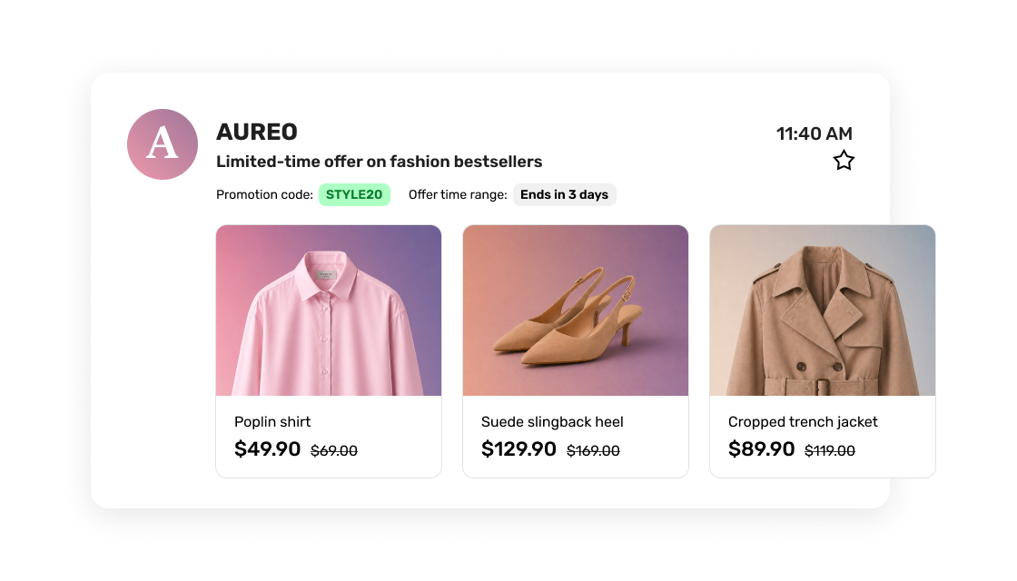 Promotional email preview showing fashion product recommendations in an ecommerce campaign