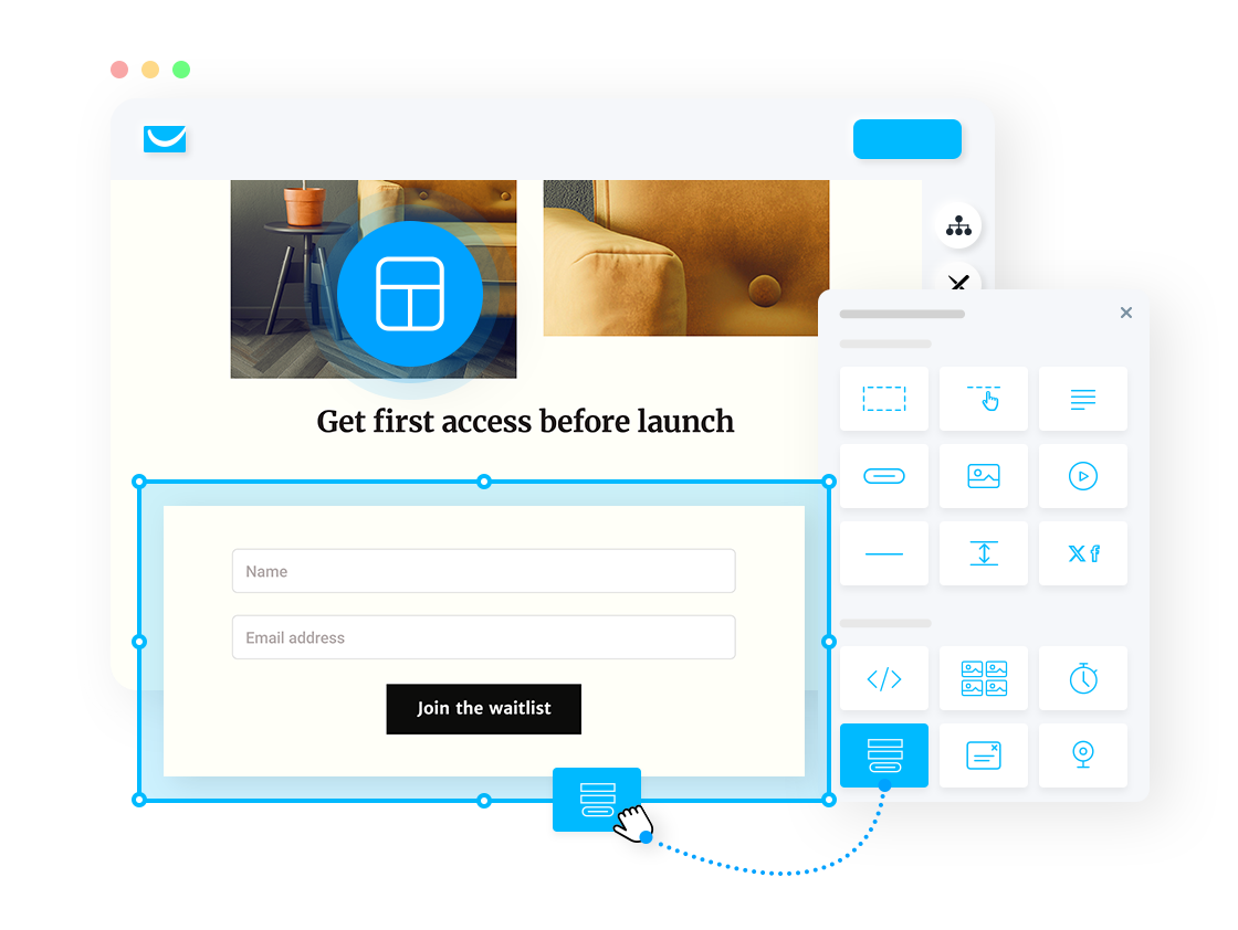 An infographic showing GetResponse's landing page builder capabilities 