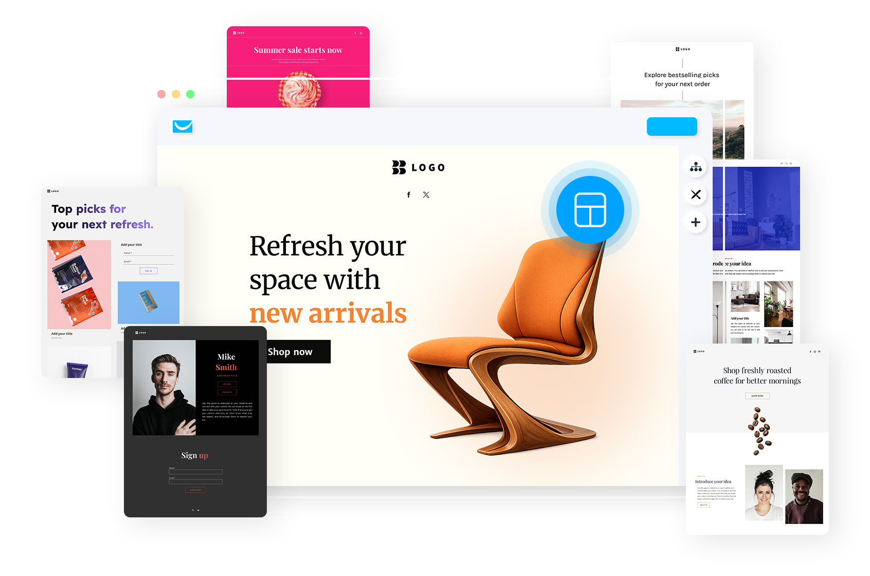  A preview of the GetResponse Landing Page Builder's multiple templates and designs