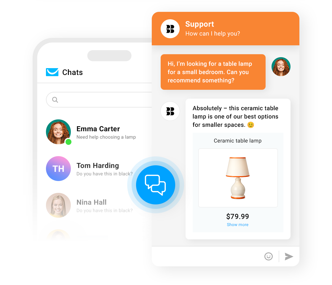 A mockup displaying GetResponse's live chat capabilities that can be displayed on landing pages. 