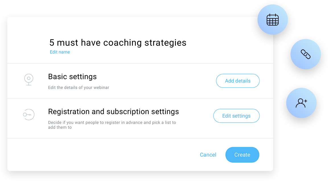 Webinar setup dashboard for creating online events