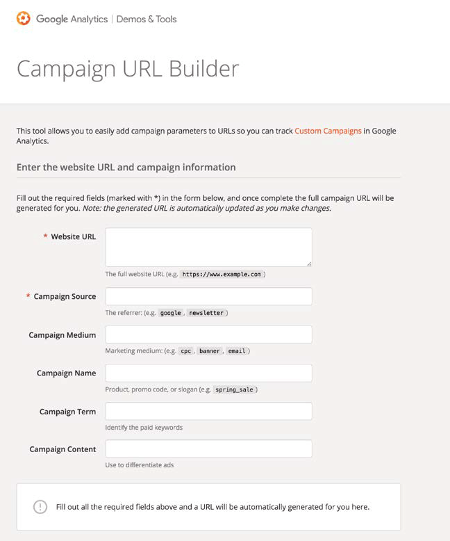 Narzędzie Google Campaign URL Builder