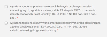 Zdj. 4 – Dwa oddzielne pola wyboru w formularzu zapisu