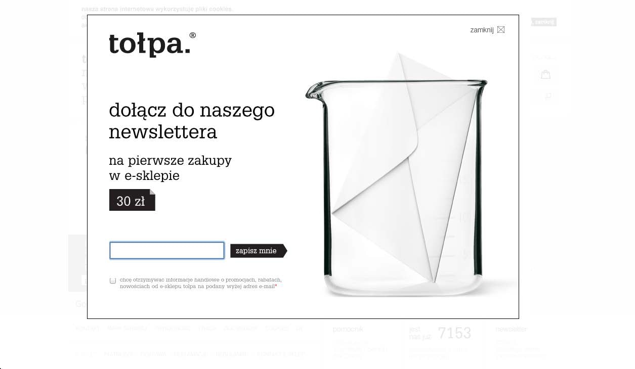 Zdj. 6 – Formularz typu pop over na stronie firmy Tołpa.