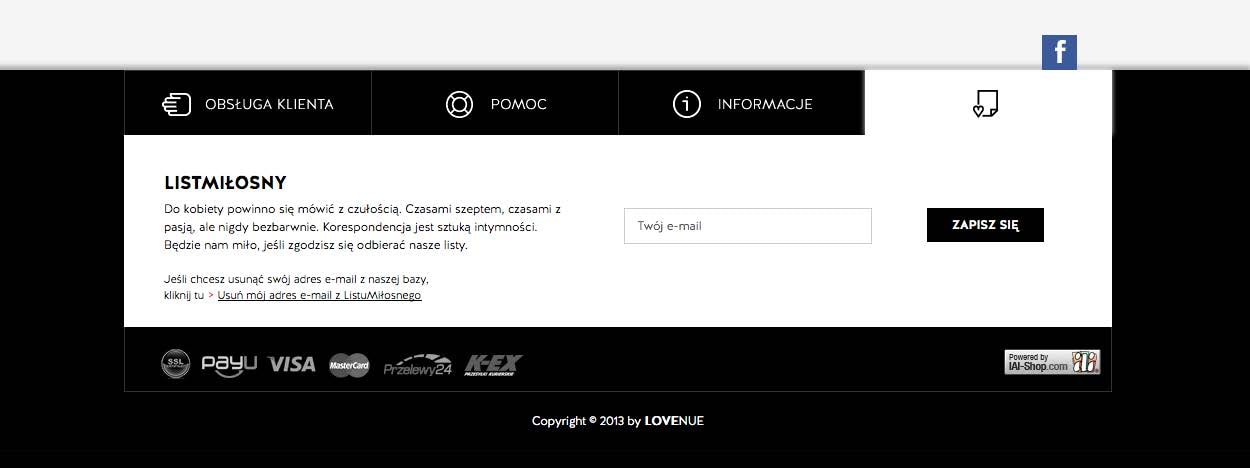 Zdj. 7 – Intersujący nagłówek formularza firmy Lovenue – firma wysyła do klientek listy miłosne.