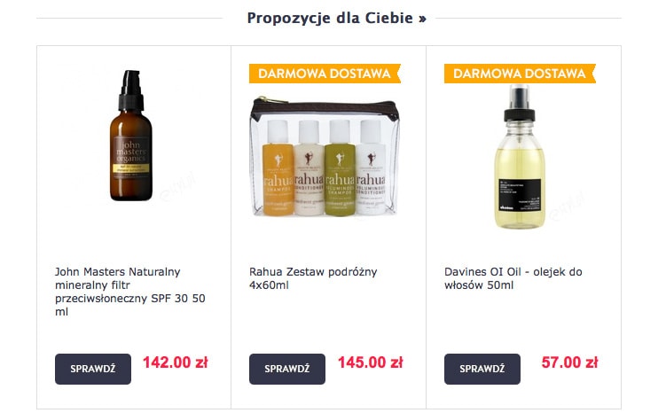 Zdj. 13 - Fragment newslettera firmy estyl.pl, prezentujący rekomendowane produkty.
