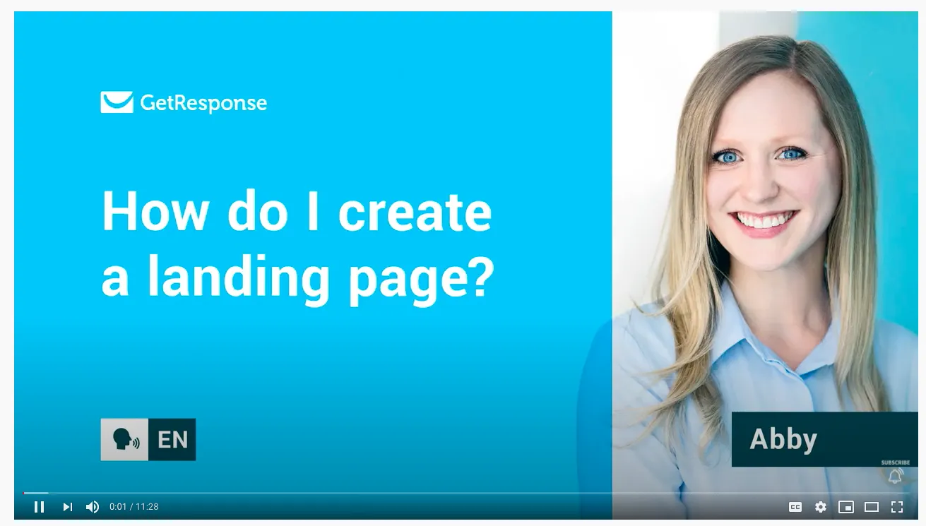 Video tutorial that shows you how to create a landing page inside of GetResponse.