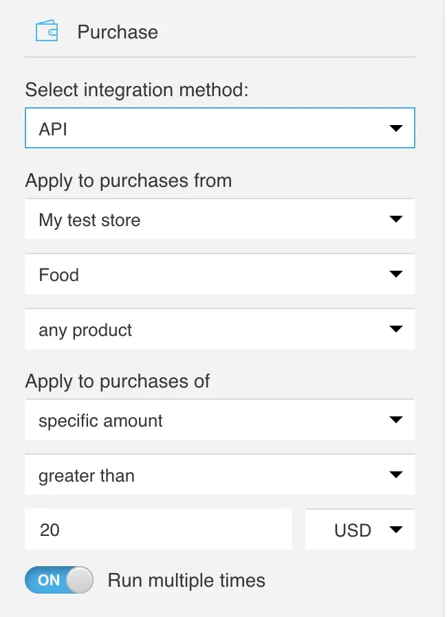 Purchase condition settings.