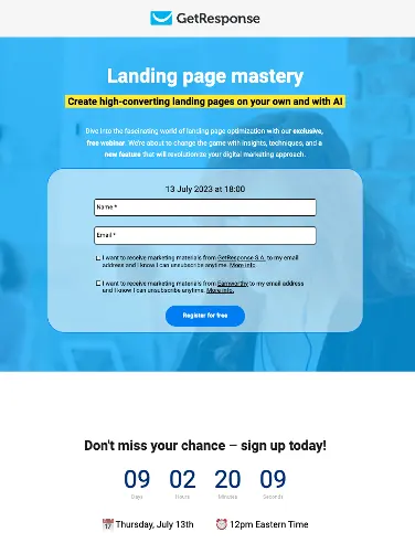 Webinar landing page example.