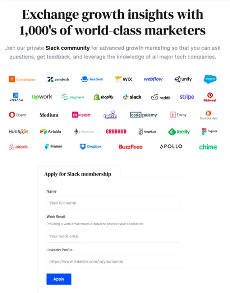 Slack membership registration page from Demand Curve.