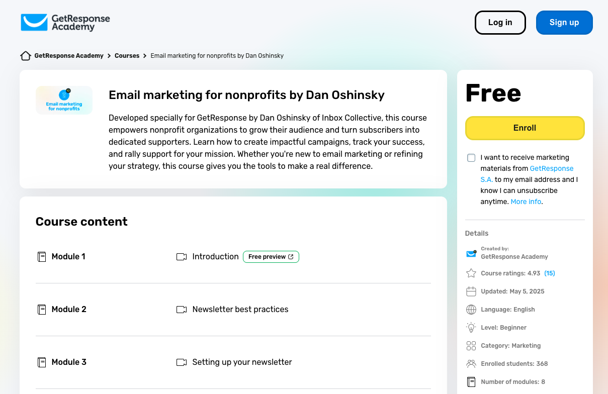 Free online course example from the GetResponse Academy.